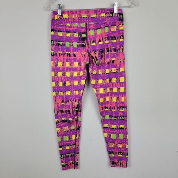 Dona Jo Neon Pink Purple Geometric Leggings 2 / L - Picture 1 of 8